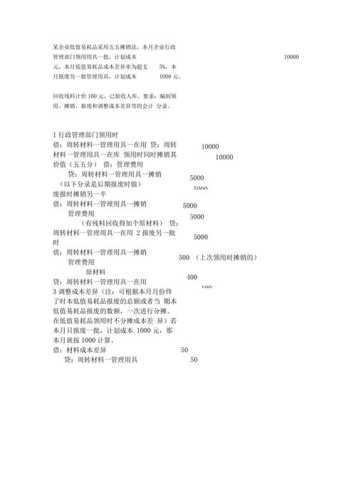 低值易耗品五五摊销分录怎么做