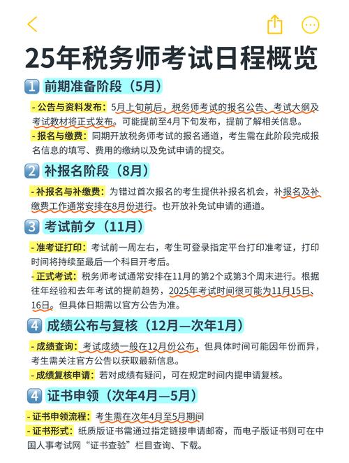 25年税务师考试时间及科目安排